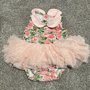 Mud Pie spring summer floral collared baby tutu bodysuit 0-3 months
